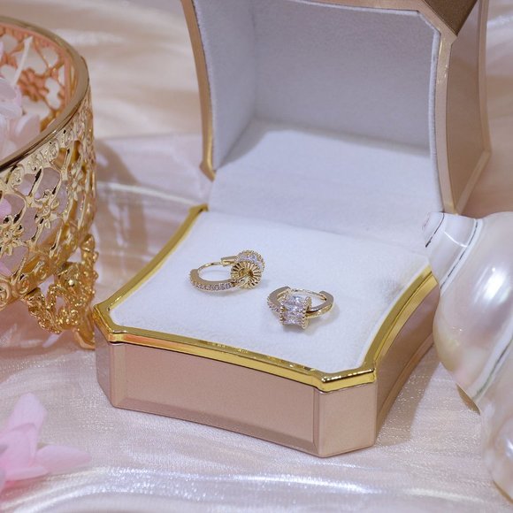 NEW 14K Gold Plated Diamond Huggie Hoop Earrings - Picture 8 of 9